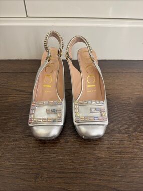 Gucci Silver Crystal-Trim Slingback Mules